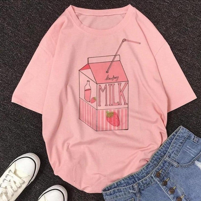 Damen T-Shirt mit Trinkpäckchen-Motivdruck