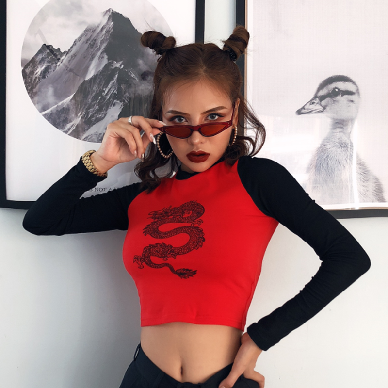 Damen-Langarm-Shirt mit Drachen-Aufdruck