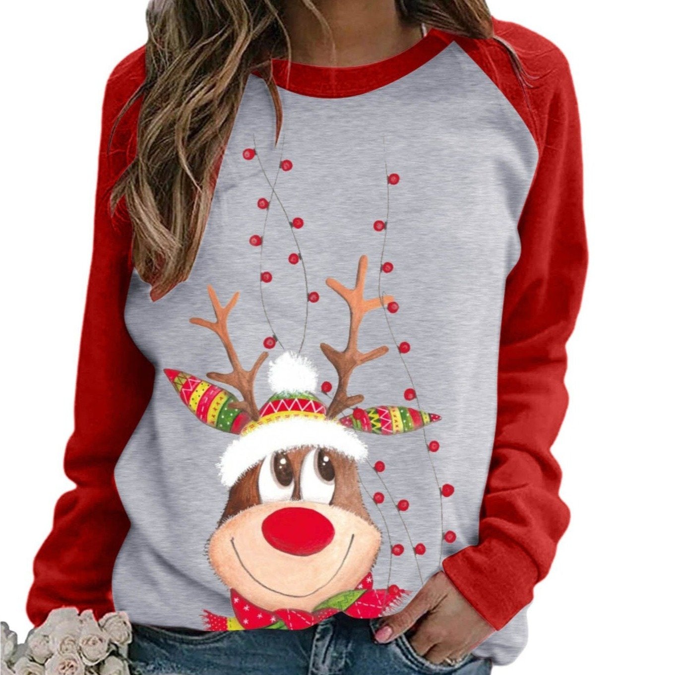 Damen-Langarm-Shirt mit Rentier