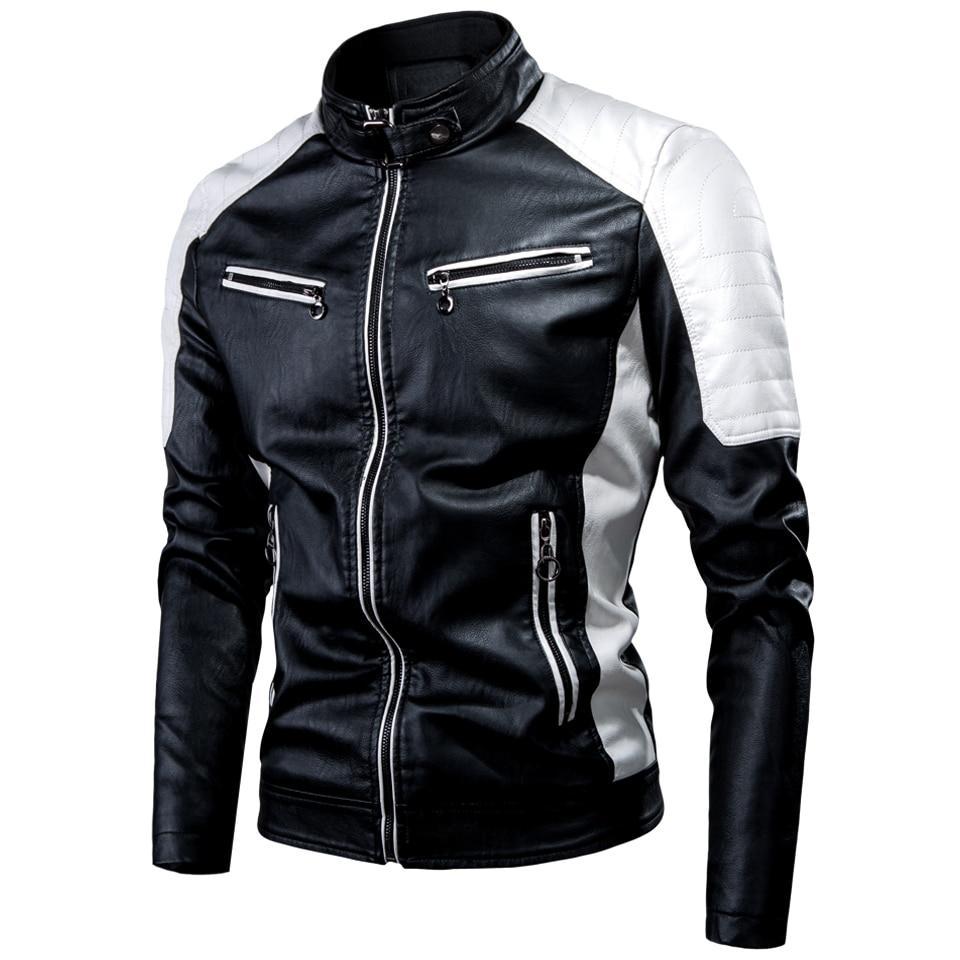 Zweifarbige Lederjacke für Herren