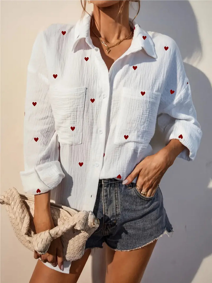 Erna - Bluse mit Herz-Print und Kragen