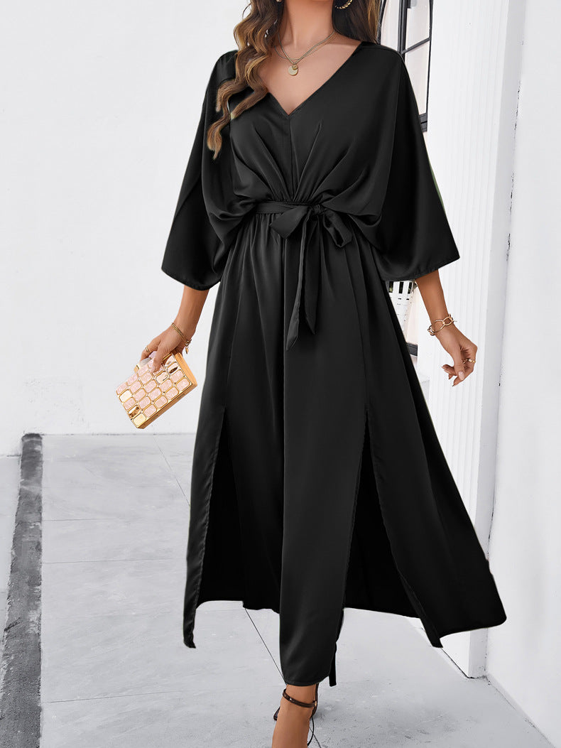 Lillymoda | Jaelyn - Elegantes V-Ausschnitt-Kleid mit Gürtel