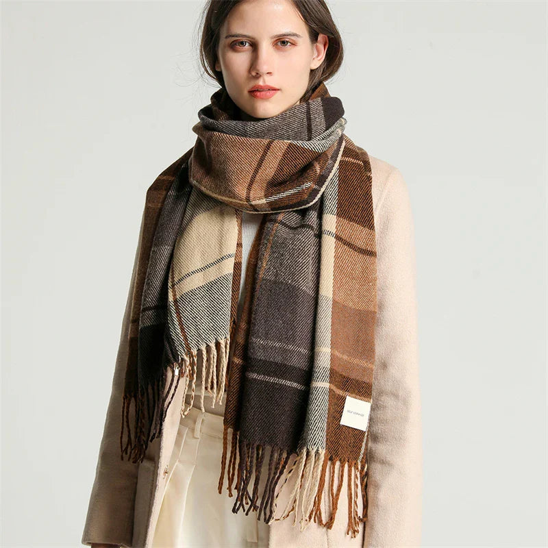 Schal im Winterstil mit britischem Karomuster dick und warm für Herbst und Winter für Frauen