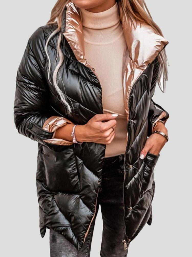 Lillymoda | Evelyn - Solider glänzender Baumwollmantel mit Reißverschluss