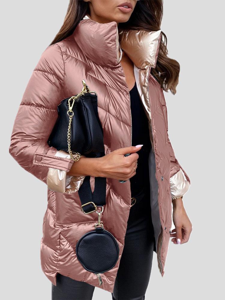 Lillymoda | Evelyn - Solider glänzender Baumwollmantel mit Reißverschluss