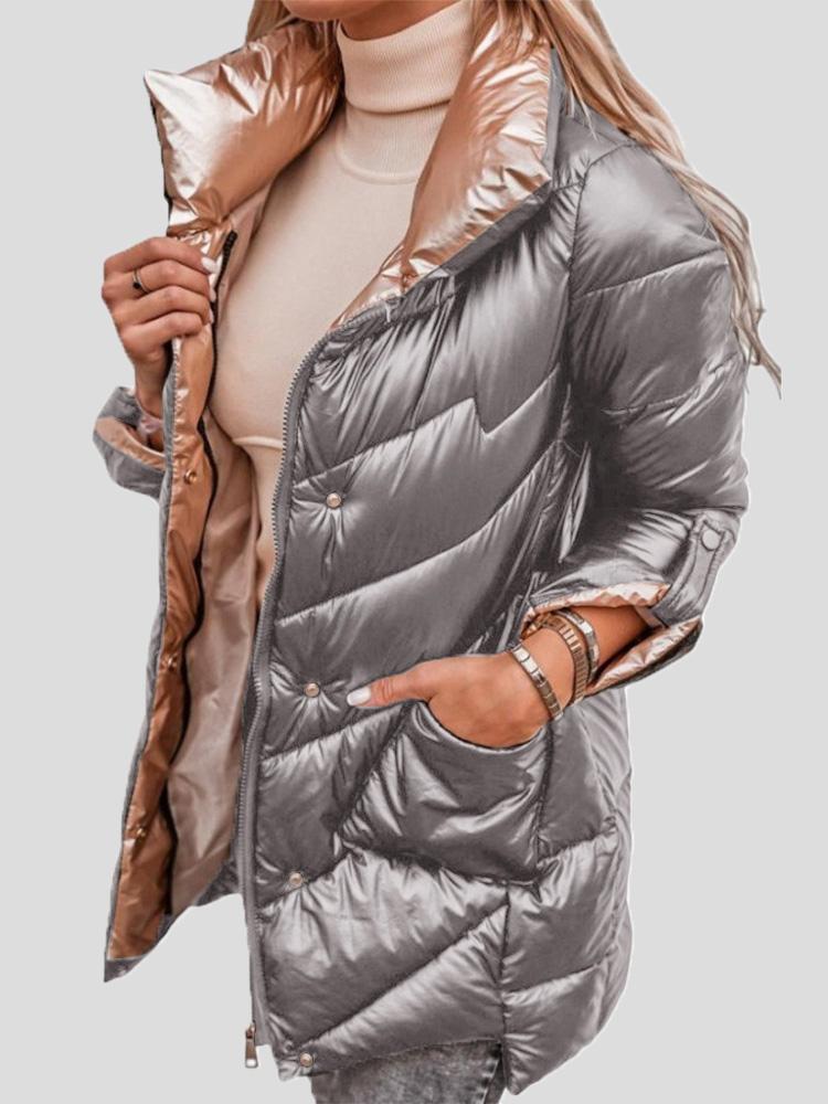 Lillymoda | Evelyn - Solider glänzender Baumwollmantel mit Reißverschluss