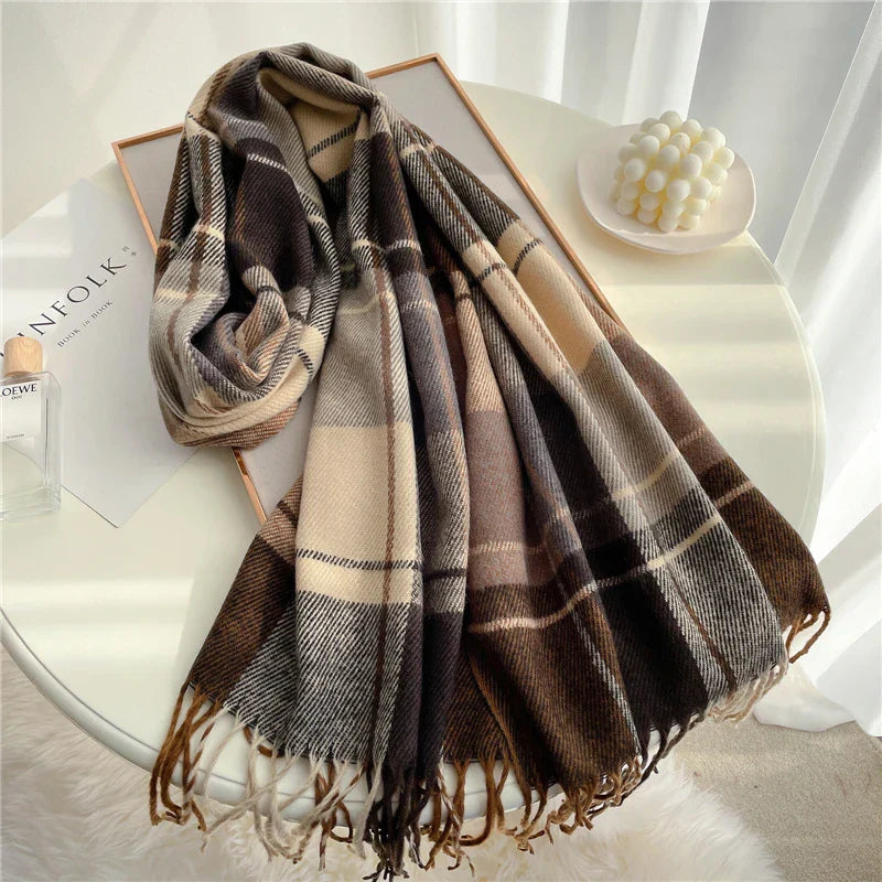 Schal im Winterstil mit britischem Karomuster dick und warm für Herbst und Winter für Frauen
